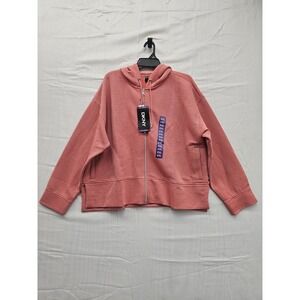 DKNY Ottoman Full Zip Hoodie Faded Rose Pink Ribbed Sweatshirt DPMJ9667 XXL